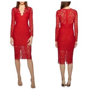 Bardot Midnight Lace Knee Length Dress in Famous Red Long Sleeve Size 8/M